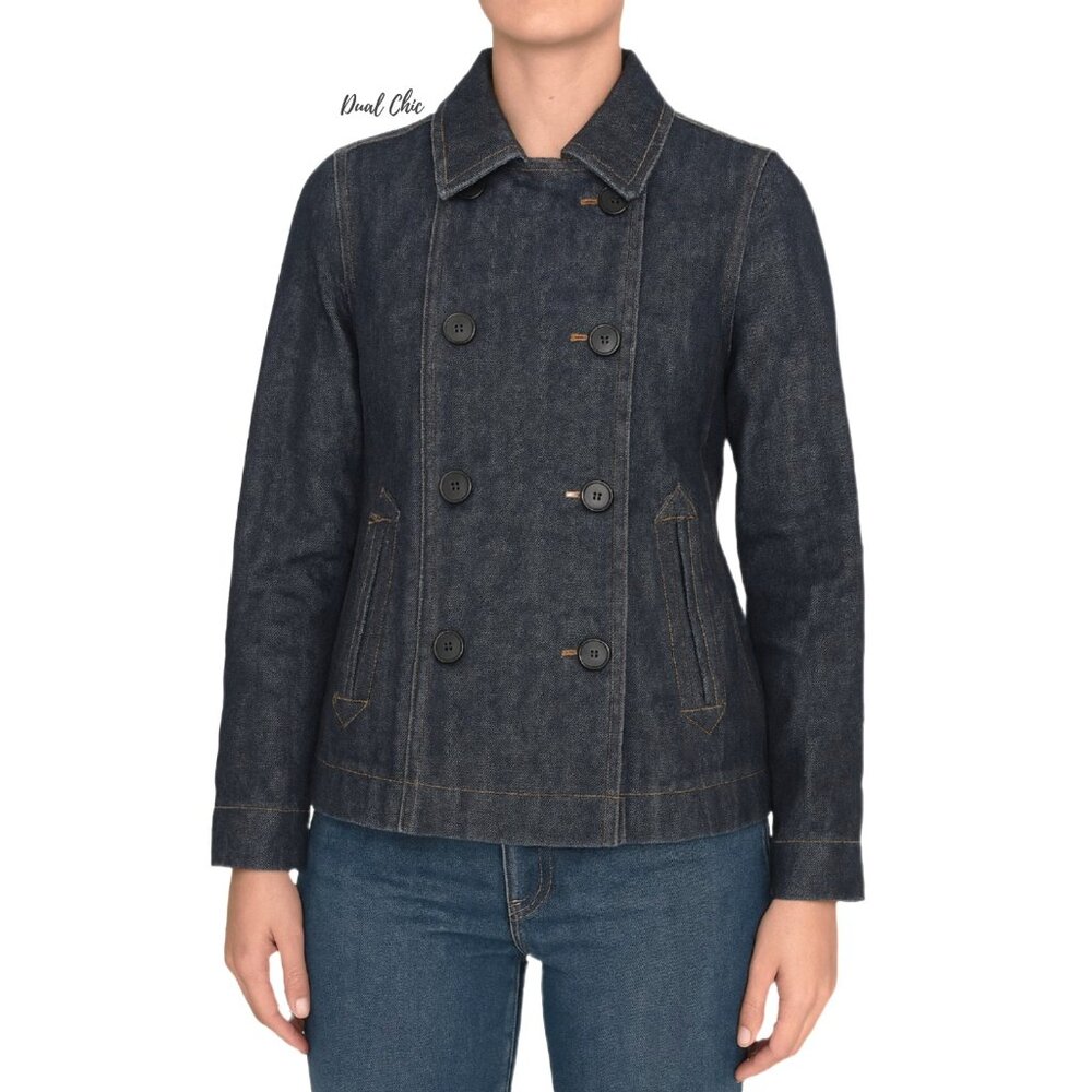 Gap Women’s Double-Breasted Denim Jacket Blazer XS Medium Wash Blue